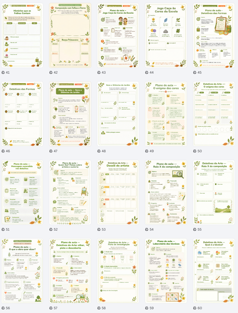 Visão de várias páginas do projeto Primavera em Cores