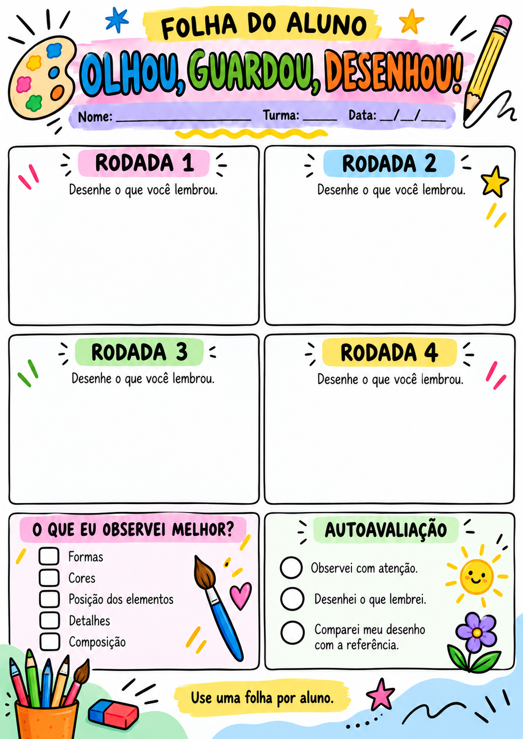 Folha do aluno do jogo Olhou, Guardou, Desenhou