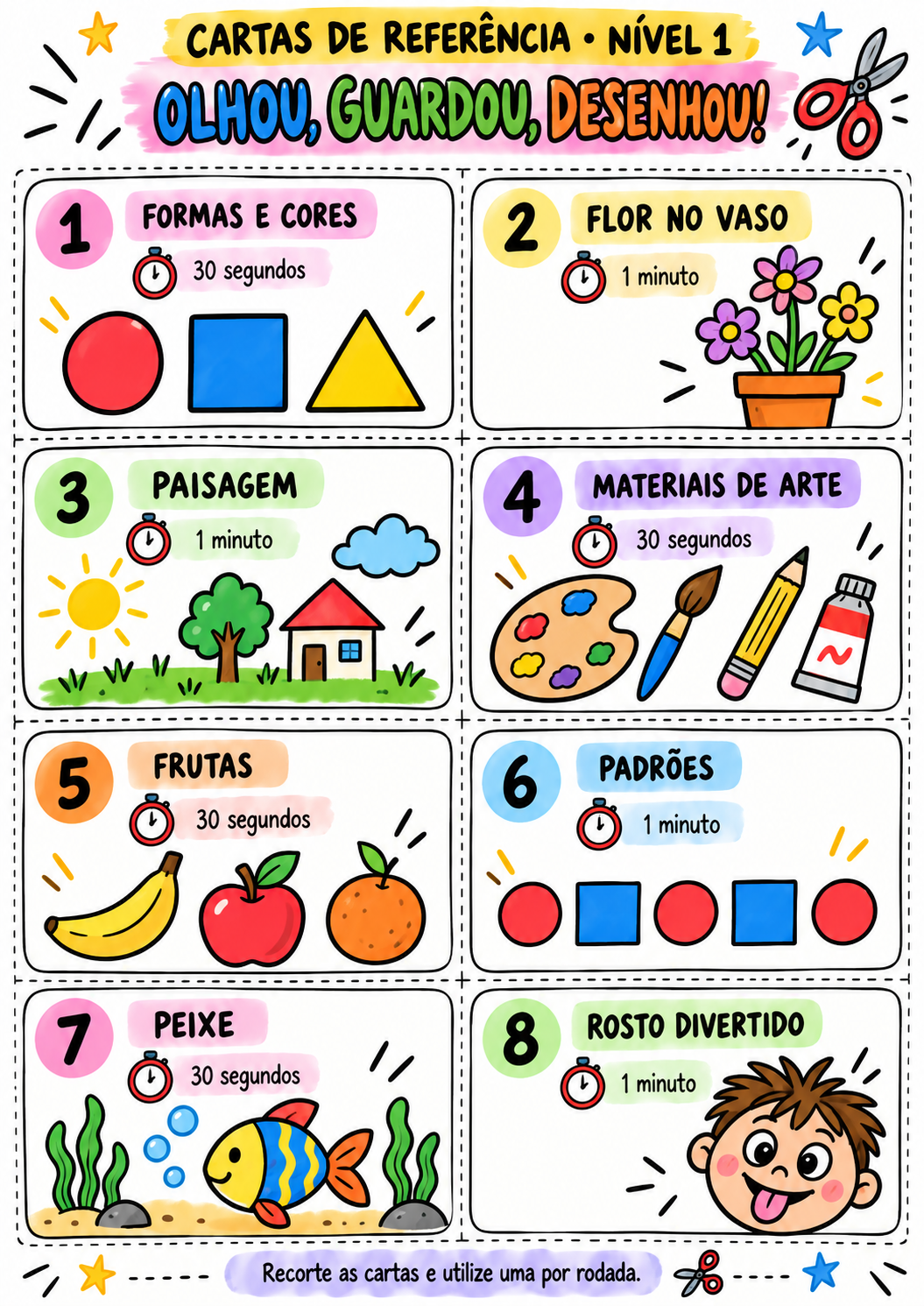 Cartas de referência — nível 1 do jogo Olhou, Guardou, Desenhou