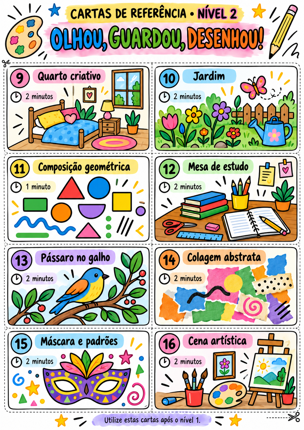Cartas de referência — nível 2 do jogo Olhou, Guardou, Desenhou