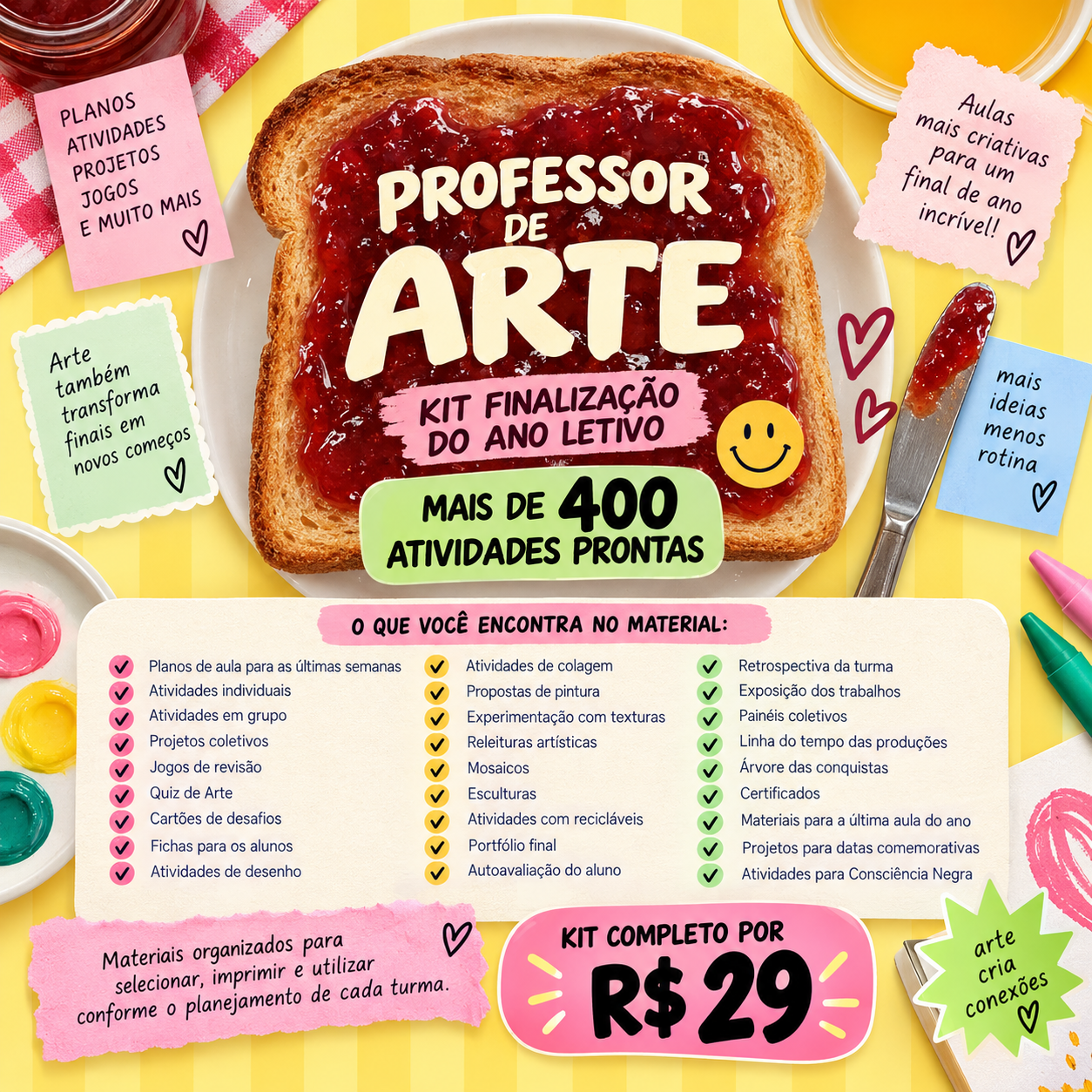 Apresentação do Kit Finalização do Ano Letivo com a lista dos materiais incluídos