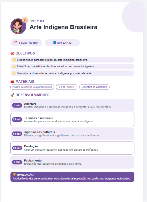 Página do plano de aula Arte Indígena Brasileira