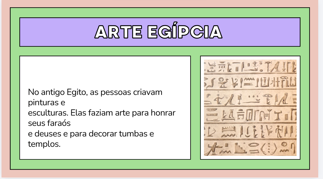 Atividade de Arte Egípcia com texto e imagem de hieróglifos