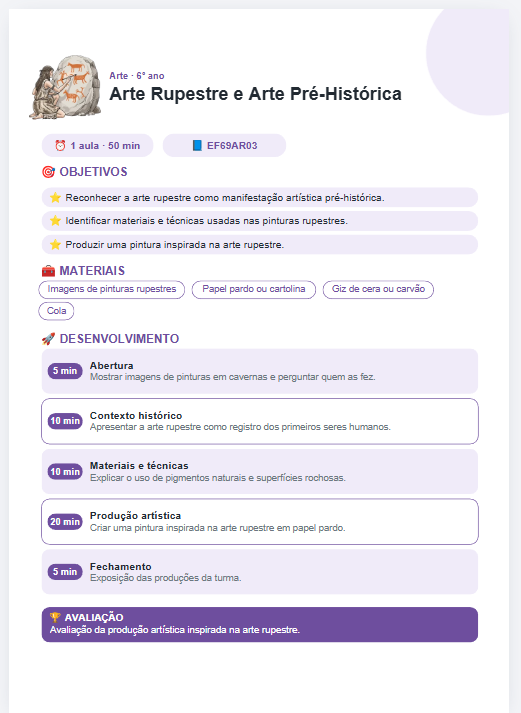 Página do plano de aula Arte Rupestre e Arte Pré-Histórica
