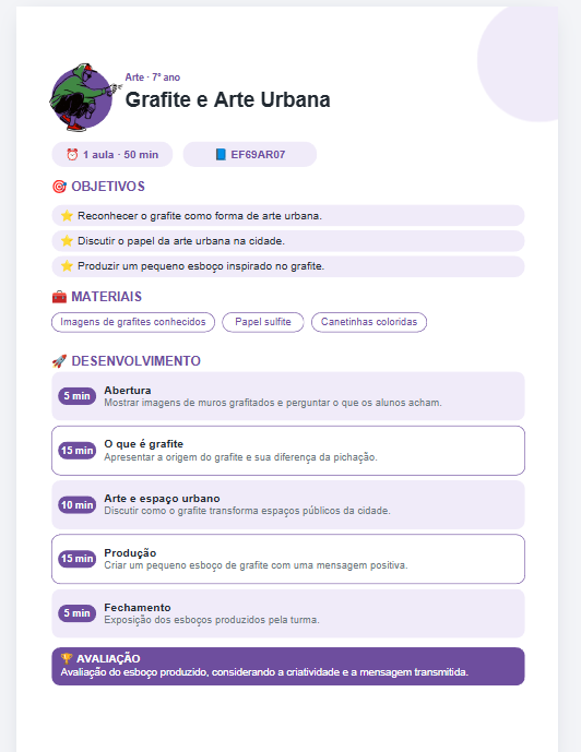 Página do plano de aula Grafite e Arte Urbana